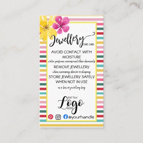 ADD YOUR LOGO jewelry CARE CARDS small business UK