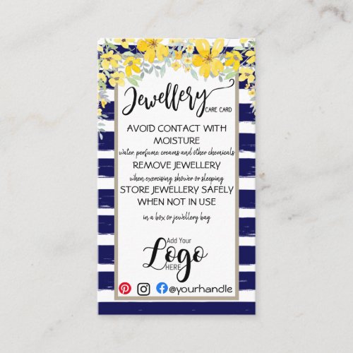 ADD YOUR LOGO jewelry CARE CARDS small business UK