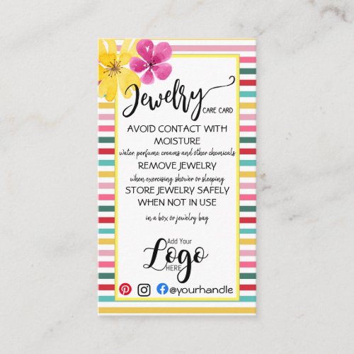 ADD YOUR LOGO jewelry CARE CARDS small business UK