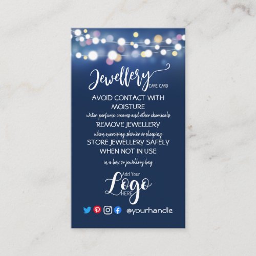 ADD YOUR LOGO jewelry CARE CARDS small UK blue
