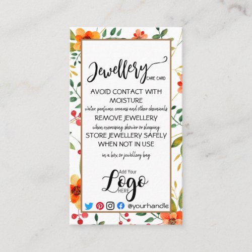 ADD YOUR LOGO jewelry CARE CARDS small UK floral
