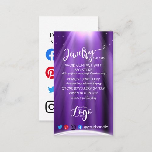 ADD YOUR LOGO jewelry CARE CARDS UK