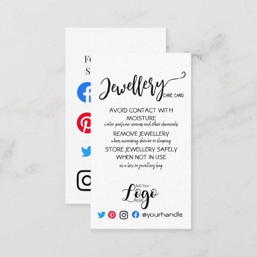 ADD YOUR LOGO jewelry CARE CARDS UK