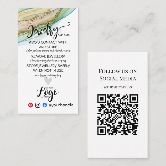 ADD YOUR LOGO jewelry CARE CARDS UK (Front/Back)