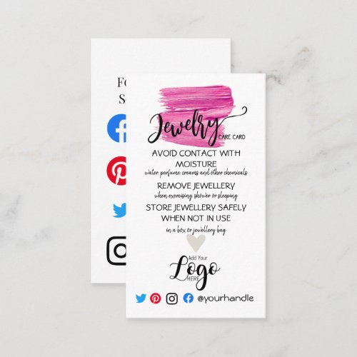 ADD YOUR LOGO jewelry CARE CARDS UK