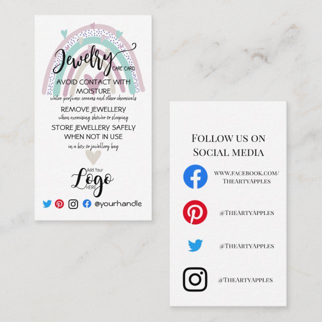 ADD YOUR LOGO jewelry CARE CARDS UK (Front/Back)