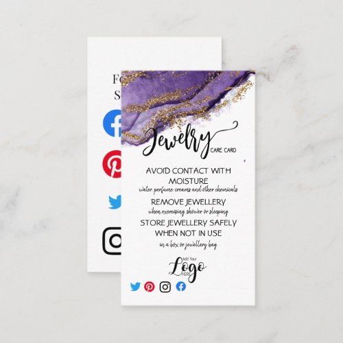 ADD YOUR LOGO jewelry CARE CARDS UK