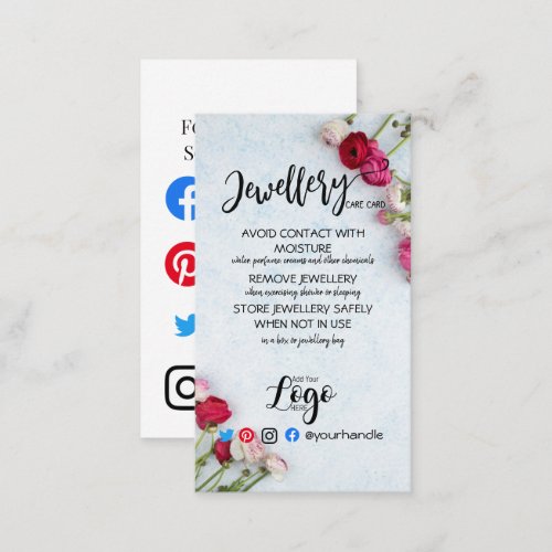 ADD YOUR LOGO jewelry CARE CARDS UK white flower