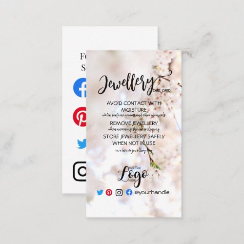 ADD YOUR LOGO jewelry CARE CARDS UK white flower