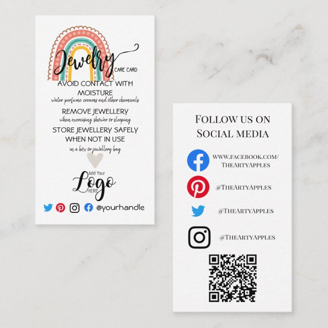 ADD YOUR LOGO jewelry CARE CARDS USA Rainbow (Front/Back)