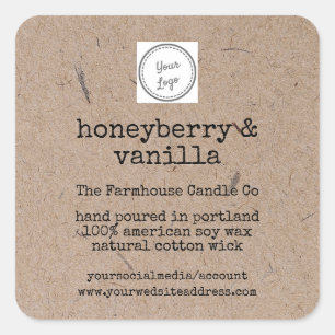 Add your logo Kraft Background Soy Candle Square Sticker