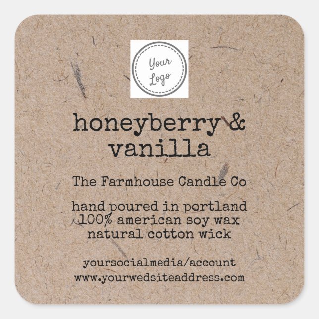 Add your logo Kraft Background Soy Candle Square Sticker (Front)