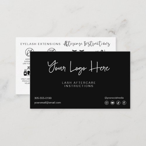 Add your logo lash aftercare instructions cards