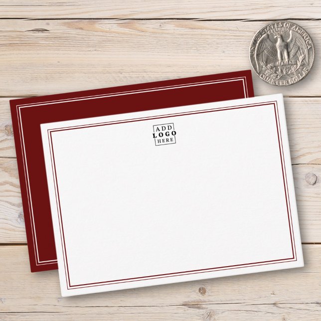Add Your Logo Maroon Double Border Business Note Card (Creator Uploaded)