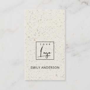 ADD YOUR LOGO MINIMAL OFF WHITE TERRAZZO TEXTURE BUSINESS CARD