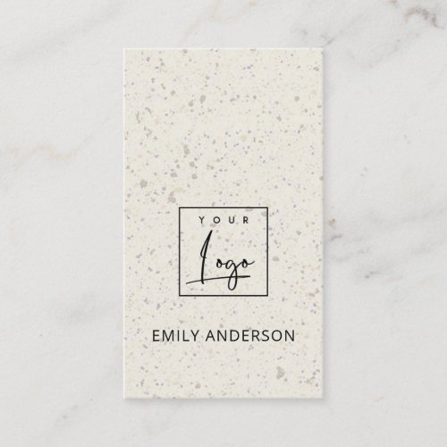 ADD YOUR LOGO MINIMAL OFF WHITE TERRAZZO TEXTURE BUSINESS CARD