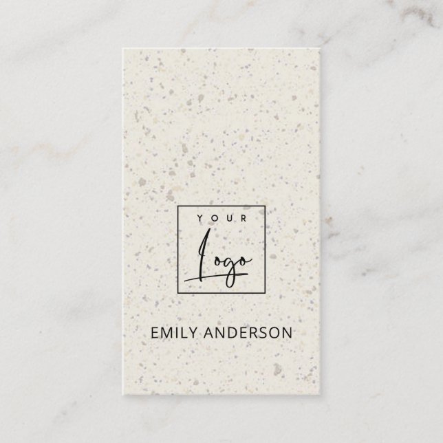 ADD YOUR LOGO MINIMAL OFF WHITE TERRAZZO TEXTURE BUSINESS CARD (Front)