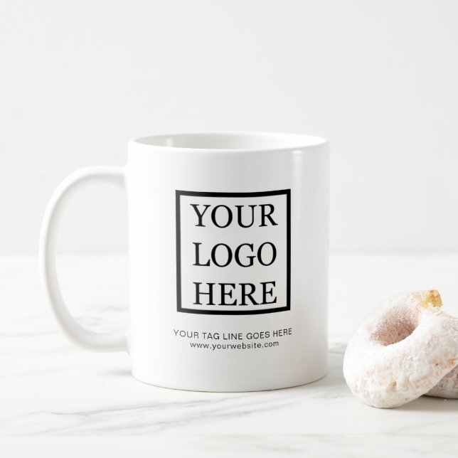 Add Your Logo Minimalist Black and White Business Coffee Mug (With Donut)