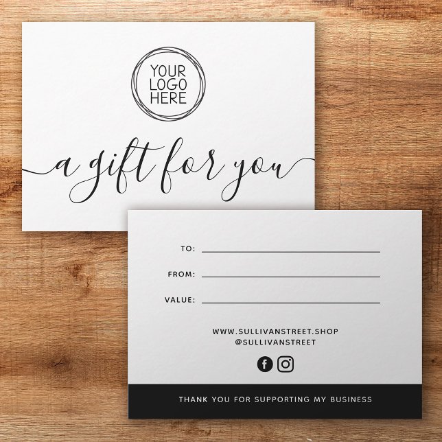 Add Your Logo Minimalist Gift Certificate Note Card (Creator Uploaded)