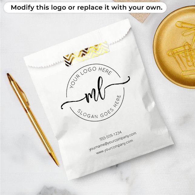 Add Your Logo Minimalist Monogram Black and White Favor Bag (Creator Uploaded)