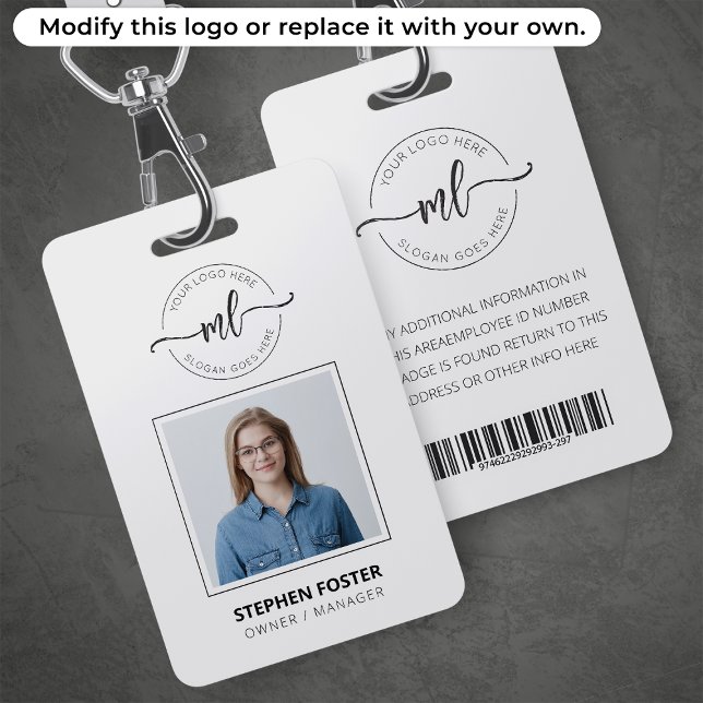 Add Your Logo Minimalist Monogram Initial Employee Badge (Creator Uploaded)