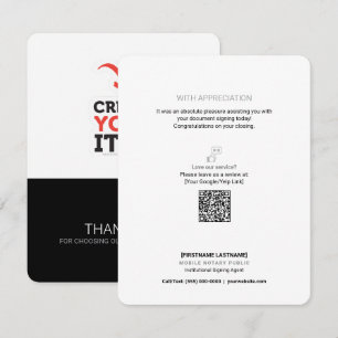 Add your Logo Mobile Notary Public QR Thank You Card