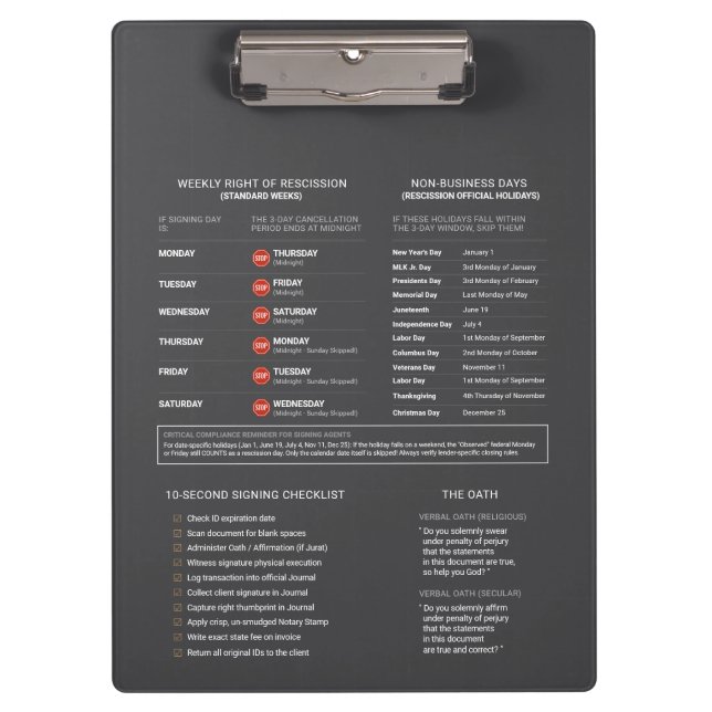 Add your Logo Mobile Notary Reference Signing Clipboard (Front)