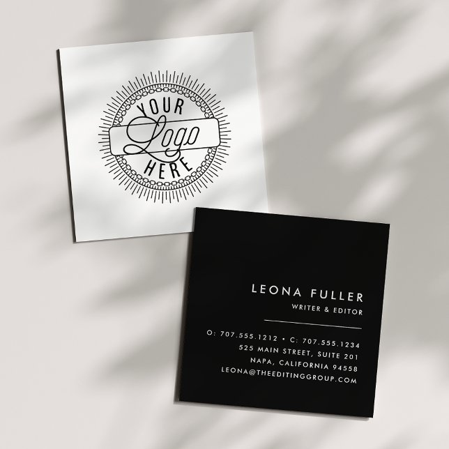 Add Your Logo | Modern Black and White Square Business Card (Creator Uploaded)