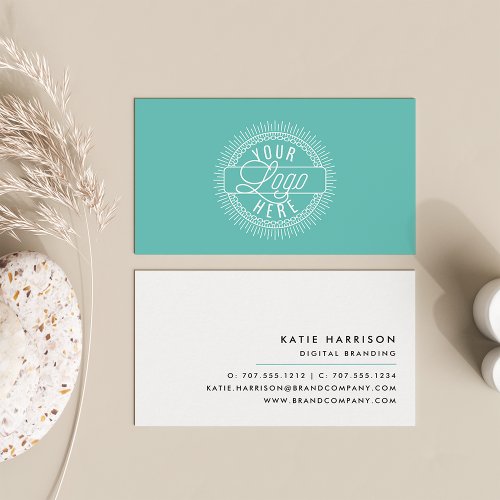 Add Your Logo  Modern Black White  Aqua Business Card