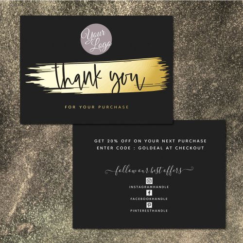    Add Your Logo Modern Black White Gold Thank You Foil Holiday Card