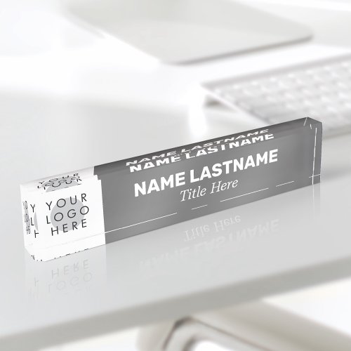 Add Your Logo Modern Bold Name Title Simple Grey Desk Name Plate
