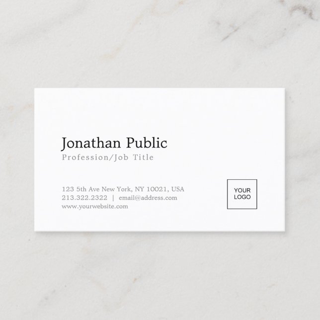 Add Your Logo Modern Elegant White Simple Design Business Card (Front)
