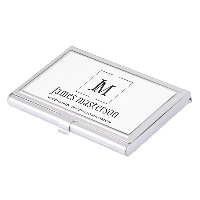 Add Your Logo / Modern Frame Minimalist Monogram Business Card Case (Front)