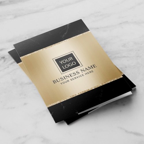 Add Your Logo Modern Gold  Black Marble Business Pocket Folder