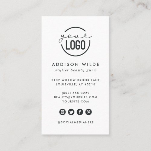 Add Your Logo Modern Minimal Vertical Simple White Business Card
