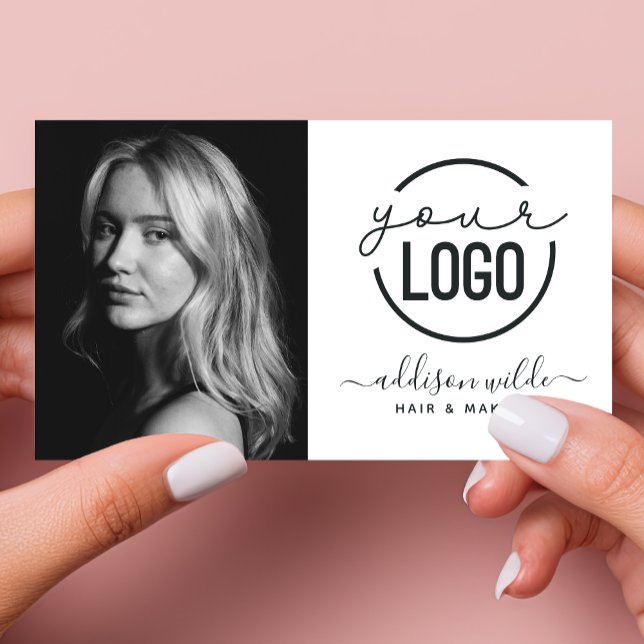 Add Your Logo Modern Minimalist Photo White Business Card (Creator Uploaded)