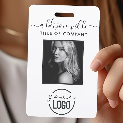 Add Your Logo Modern Minimalist Photo White Id Badge