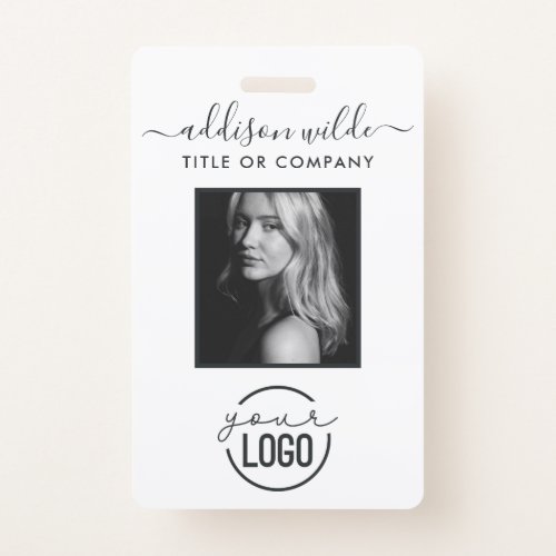 Add Your Logo Modern Minimalist Photo White ID Badge