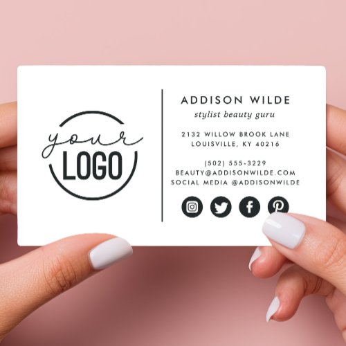 Add Your Logo Modern Minimalist Simple White Business Card