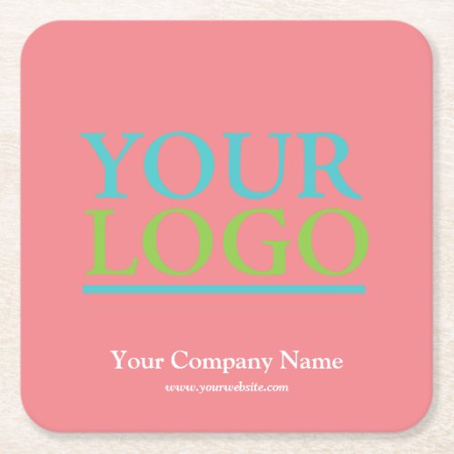 Add Your Logo Name  Website Promo Peach Square Paper Coaster