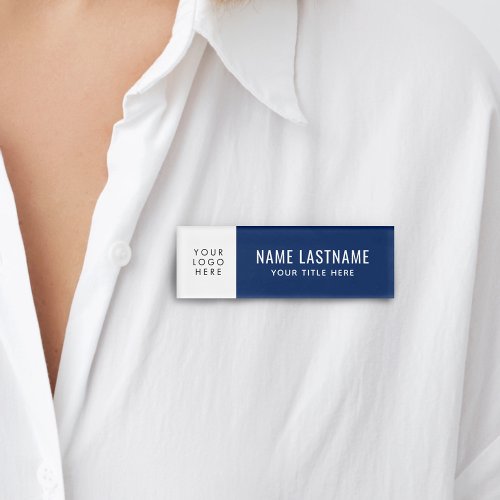 Add Your Logo Navy Blue White Basic Simple Title Name Tag