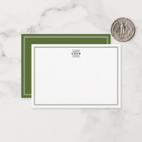 Add Your Logo Olive Green Double Border Business Note Card