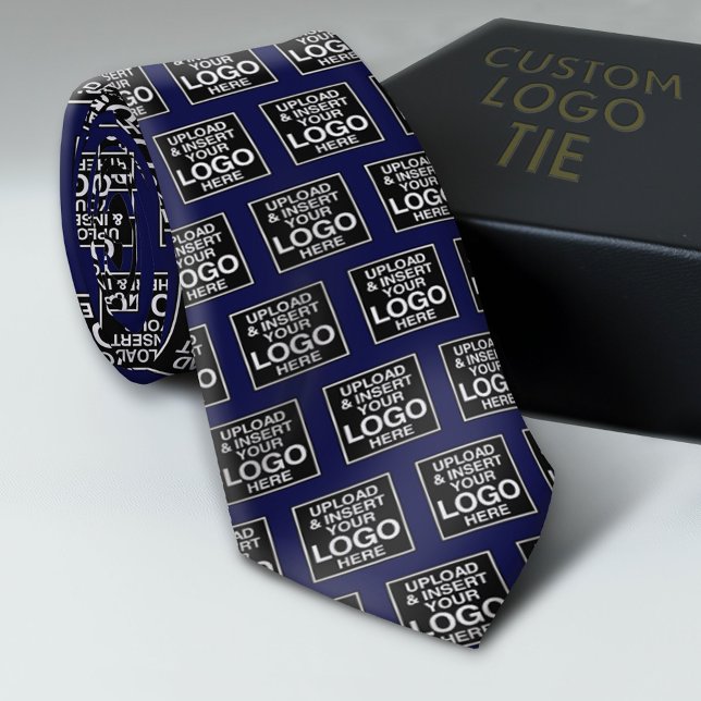 Add Your Logo Pattern - Business Modern - Blue Neck Tie (Custom Logo Neck Ties)