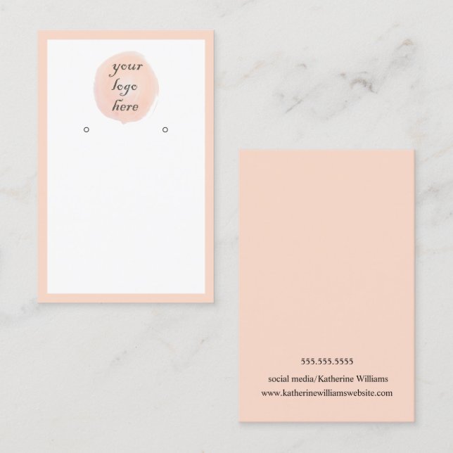 Add your Logo Peach Boarder Earring Display Business Card (Front/Back)