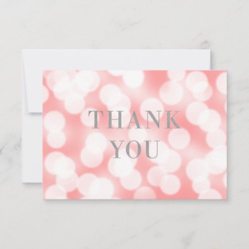 Add Your Logo Pink Champagne Bokeh Lights Silver Thank You Card