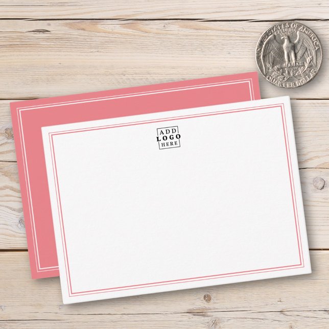 Add Your Logo Pink Double Border Business Note Card (Creator Uploaded)