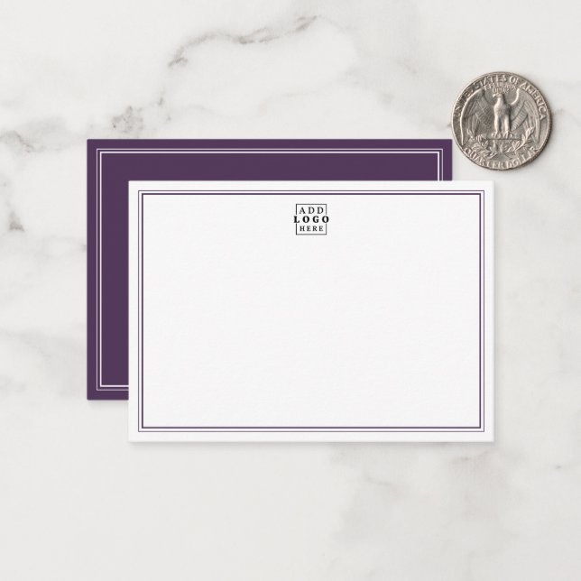 Add Your Logo Plum Double Border Business  Note Card (Front/Back In Situ)