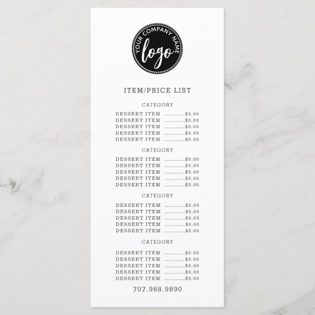 Add Your Logo Price List Menu (Front)