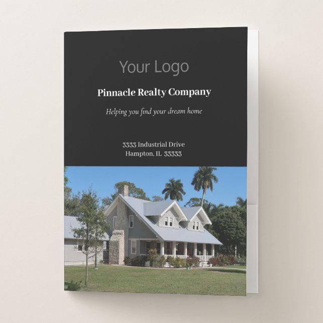 Add Your Logo Professional Photo Business Black Pocket Folder (Front)