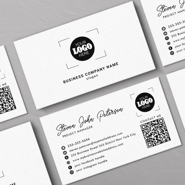 Add your logo professional QR code white Business Card (Creator Uploaded)